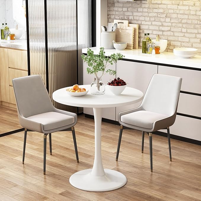 White Round Table Modern Tulip Dining Table White Round Kitchen Table Mid - Image 2