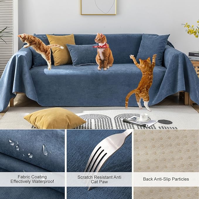 STACYPIK Waterproof Blue Couch Cover Non-Slip Sofa Cushion Cover - Image 2