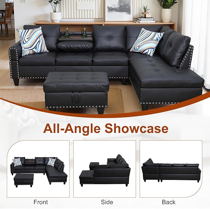 Osparple L Shaped Couch Faux Leather Sectional Couch Upholstered 3 Pieces Sofas - Image 6