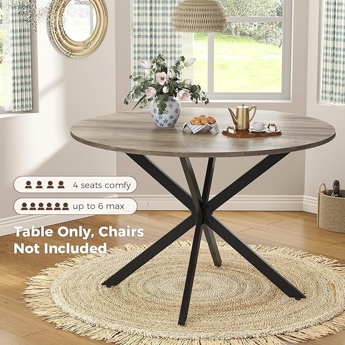 Unovivy 47" Round Dining Table for 4-6, Space Saving Circle Kitchen Dinner Table - Image 3