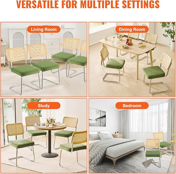 VEVOR Rattan Dining Chairs Set of 4, Mid Century Modern Dining Chair, - Image 7
