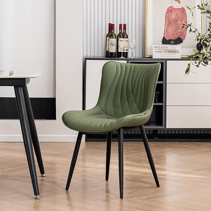 Kidol & Shellder Bean-Green Dining Chairs Set of 2, Upholstered Mid Century - Image 9