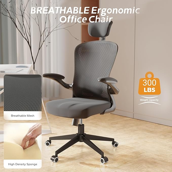 Ergonomic Office Chair with Adjustable Lumbar Support & Flip-Up Armrests - Image 2