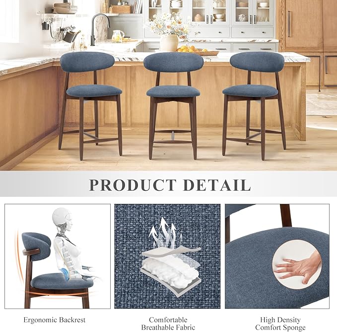 COLAMY Bar Stools Set of 6, Counter Height Bar Stools, Upholstered Counter - Image 5
