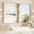 TokeShimi 48x30 Brushed Nickel Bathroom Wall Mirror Vanity Metal Frame Round by RefinedBathroomAccessories