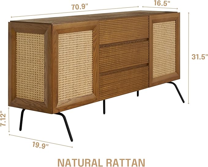 NTC MOSSIC Sideboard with 2 Doors and 3 Drawers, Buffet Cabinet with Natural - Image 2