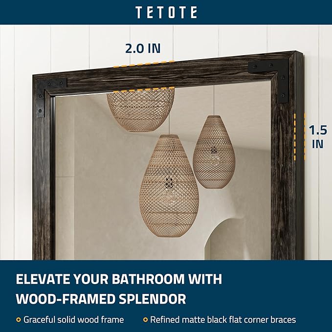TETOTE 18 x 26 Black Wooden Mirror - Image 4