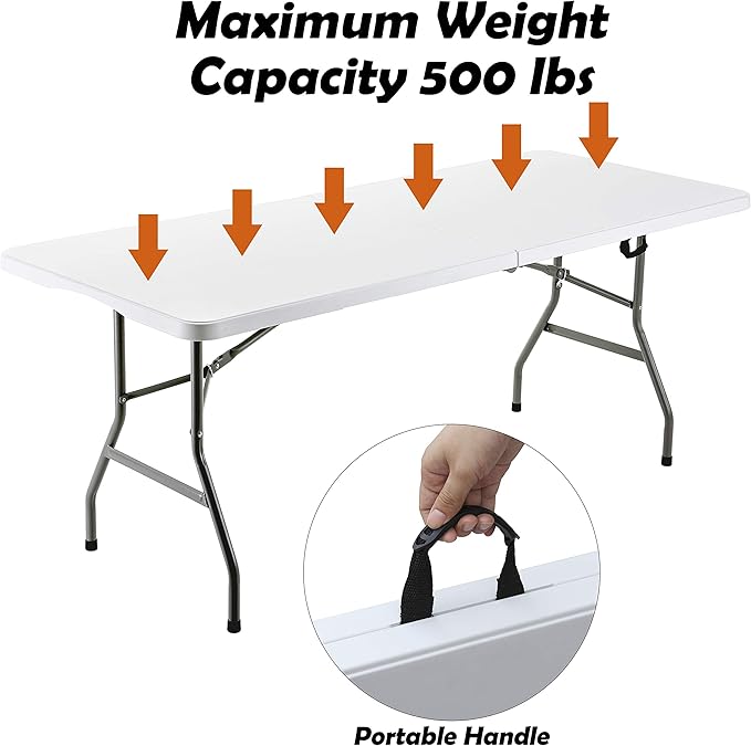 FORUP 6ft Table, Folding Utility Table, Fold-in-Half Portable Plastic Picnic - Image 6