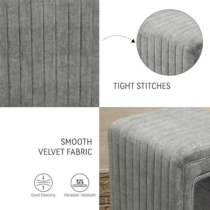 Get Set Style Vanity Stool Chair, Modern Velvet Ottoman Foot Stool - Image 5