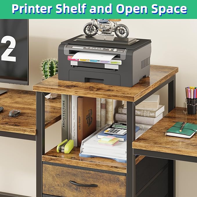 93'' Two Person Desk with Charging Station, Long Desk with 3 Fabric Drawers and - Image 6