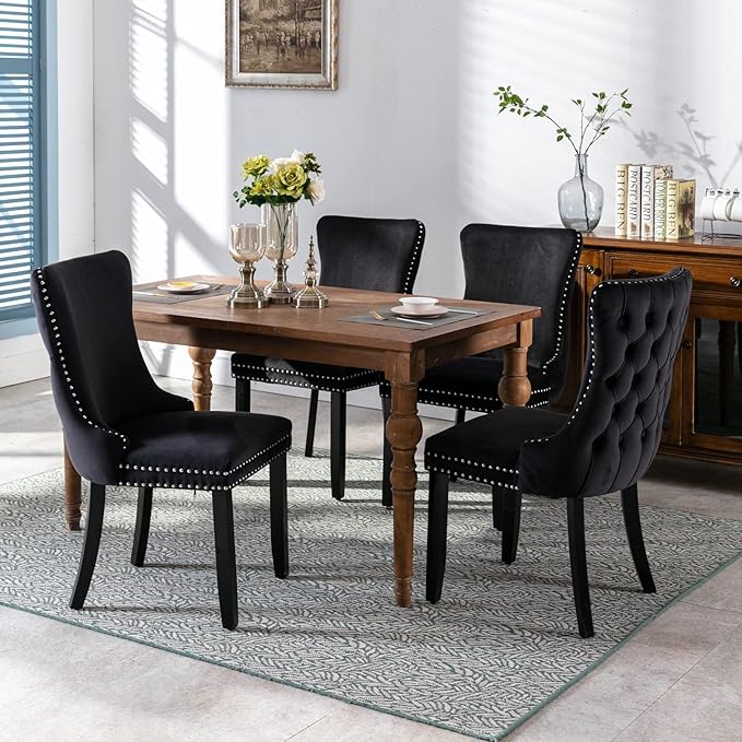 Acosure Set of 2 Velvet Upholstered Wing-Back Dining Chair - Image 3