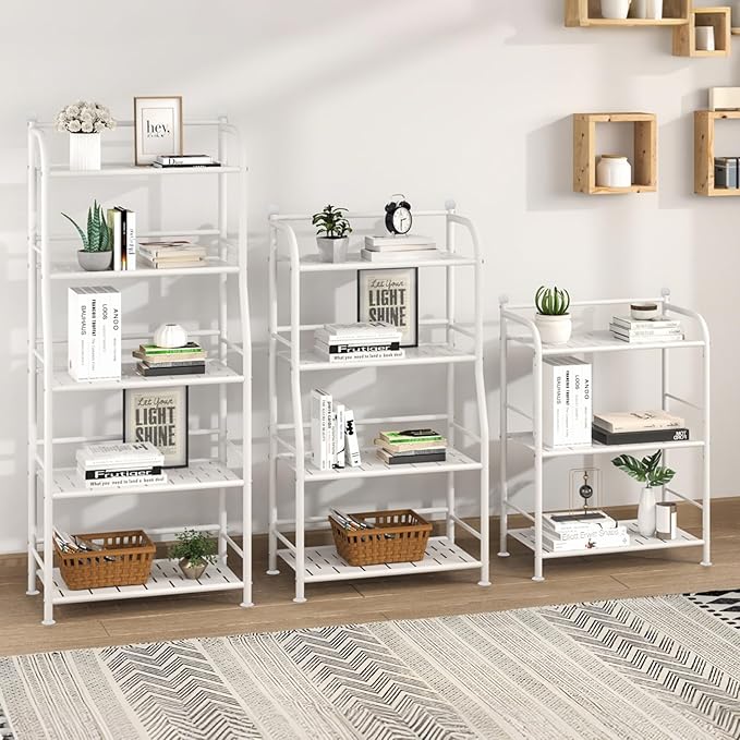 5 Tier Metal Shelf Storage Shelves Living Room Bookshelf Bathroom Corner - Image 5