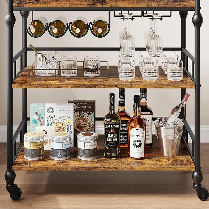 Bar Cart, Bar Carts for The Home, 3 Tier Serving Cart - Image 6