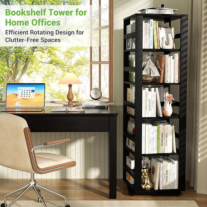 Homykic Rotating Bookshelf, Bamboo 360 Display Spinning Bookshelf Tower - Image 8