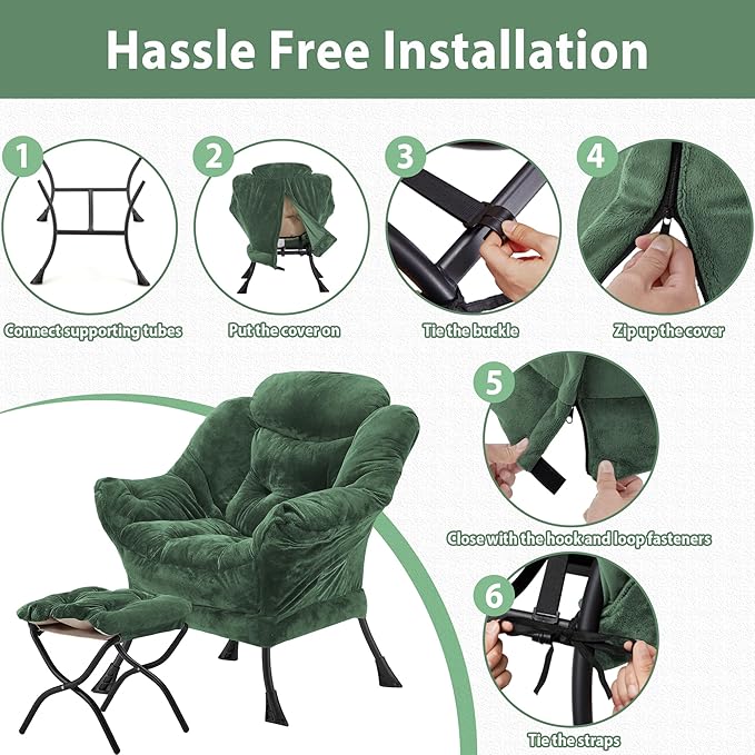 Lazy Chair with Folding Ottoman, Accent Chair Plush Upholstered with Metal - Image 7