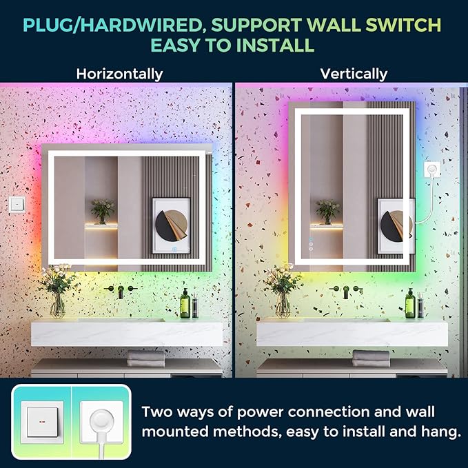 48x36 Inch RGB LED Bathroom Mirror Front Light and RGB Backlit Lighted Vanity - Image 7