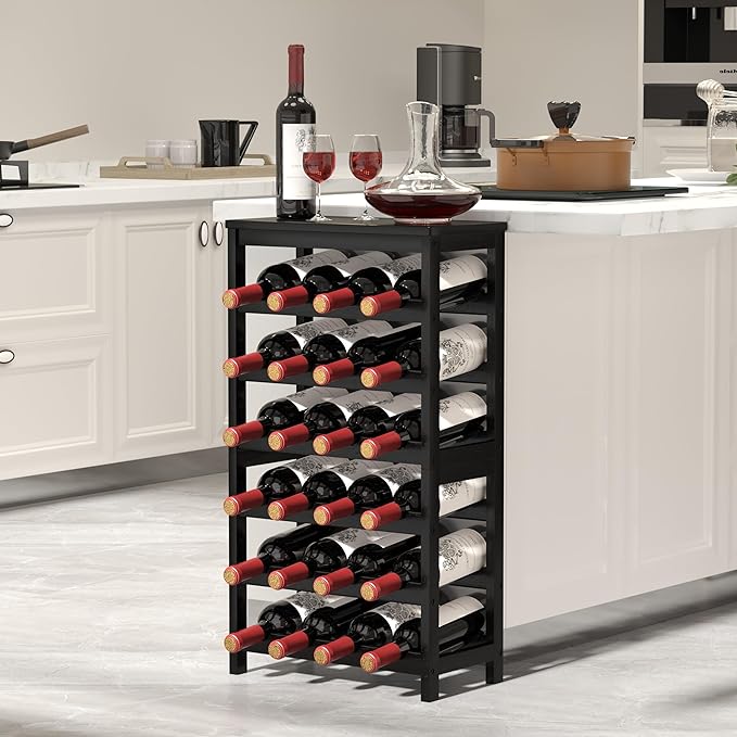 6 Tier Bamboo Wine Rack Freestanding Floor, 24 Bottles Wine Storage Shelves - Image 3