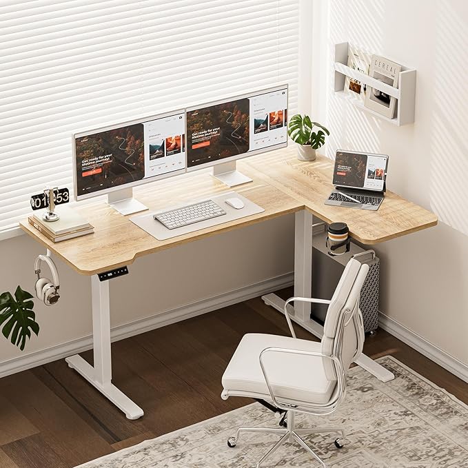 59 Inch L Shaped Standing Desk Adjustable Height, Electric Corner Standing Desk - Image 2