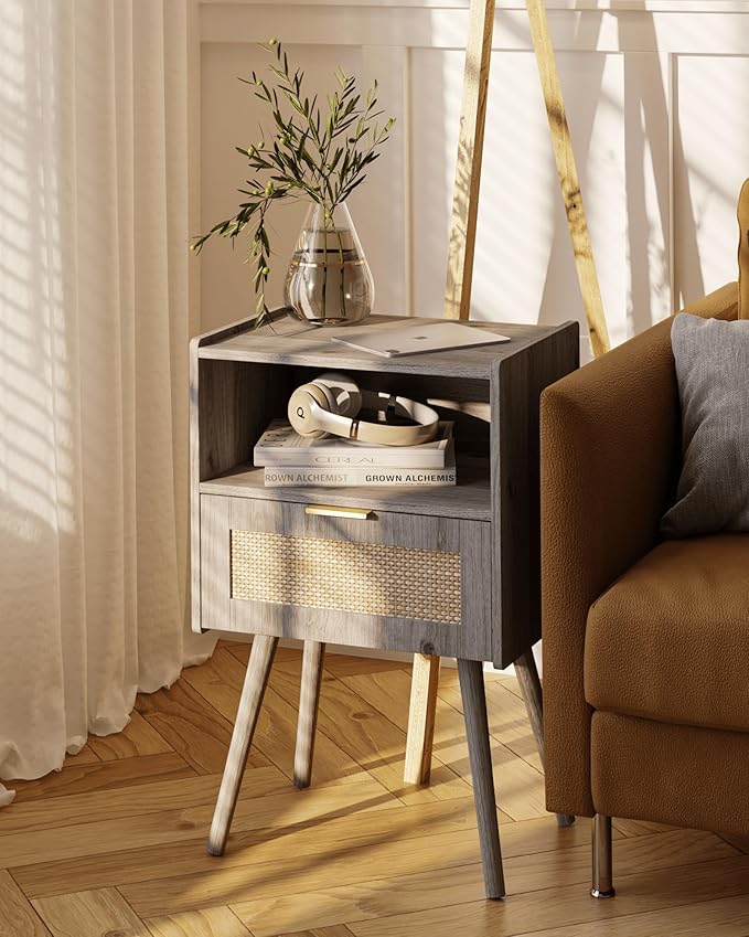 Rattan Nightstand, Modern Bedside Table - Image 4