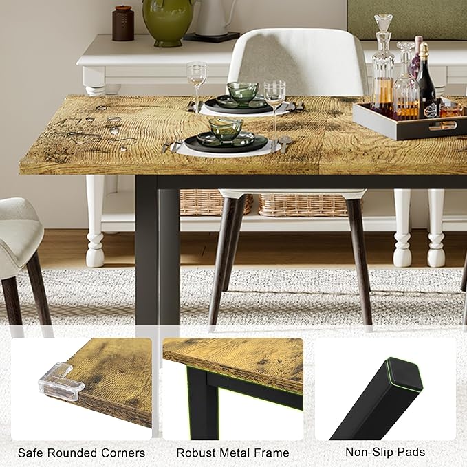 Feonase 63" Extendable Dining Table, Modern Farmhouse Dining Room Table - Image 5