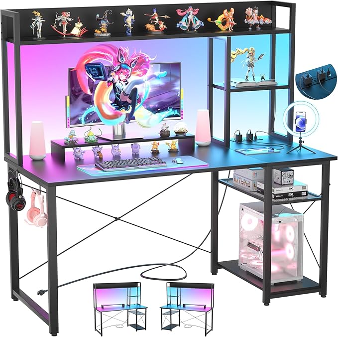 Cyclysio Gaming Desk with Hutch, Home Office Desk with Reversible 5 Tiers by Cyclysio