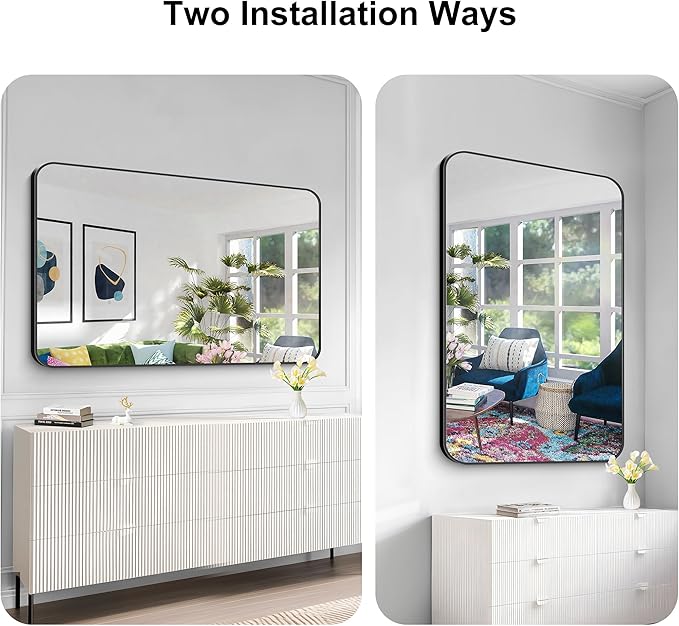 KOCUUY 55x36 Black Bathroom Mirror, Large Matte Black Vanity Mirror, Tempered - Image 8