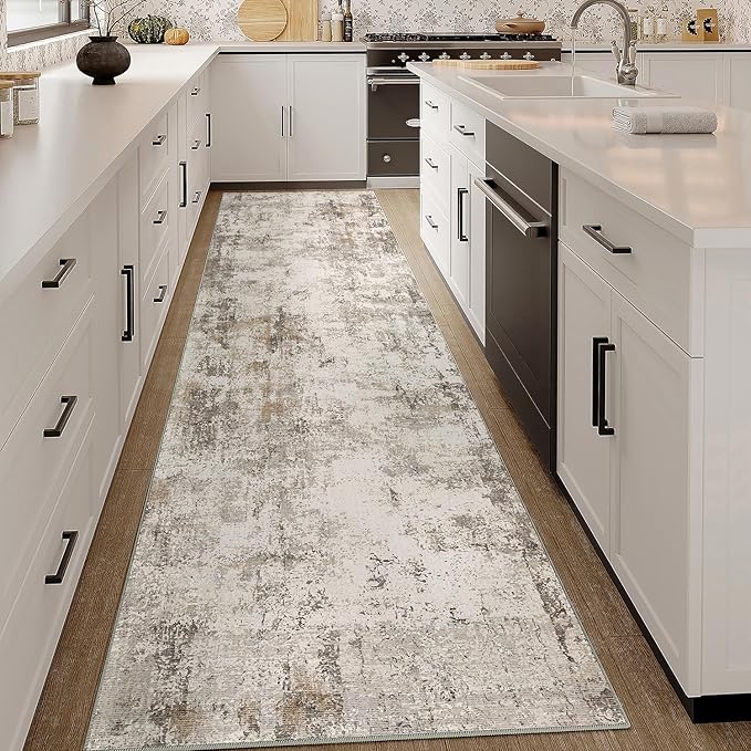 3x12 Washable Runner Rug Brown Grey Neutral Abstract Hallway Kitchen Living - Image 3