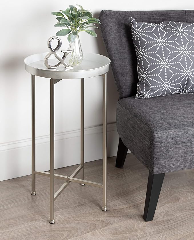 Kate and Laurel Celia Round Metal Foldable Tray Accent Table - Image 2