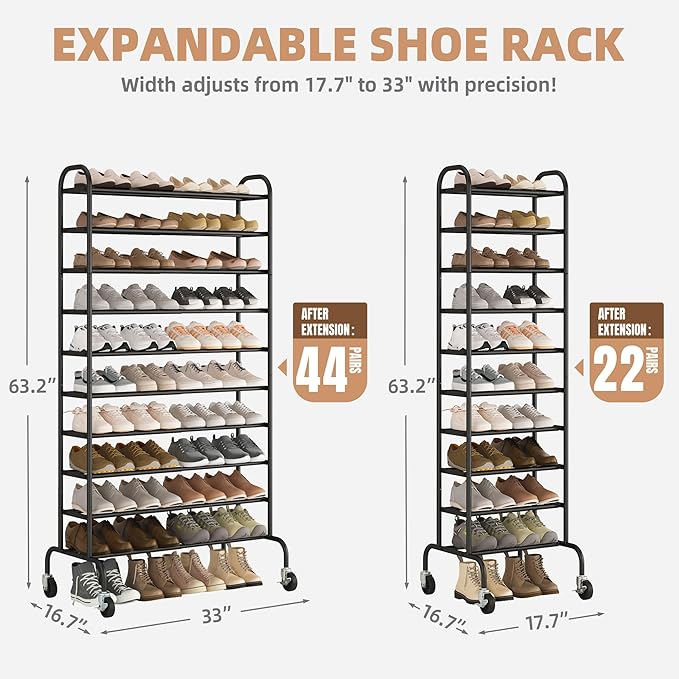 STORAGE MANIAC Expandable Shoe Rack, 44 Pairs Stackable Small Shoe Rack - Image 3