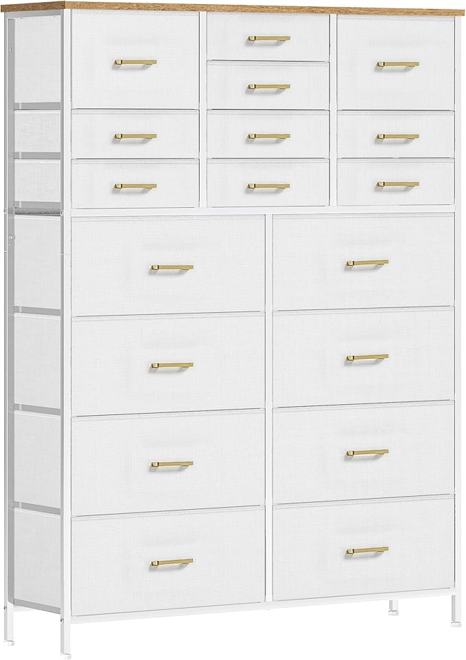 Modern Chest of Drawers for Bedroom，Tall White Fabric Dresser by VASICAR