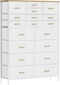 Modern Chest of Drawers for Bedroom，Tall White Fabric Dresser by VASICAR