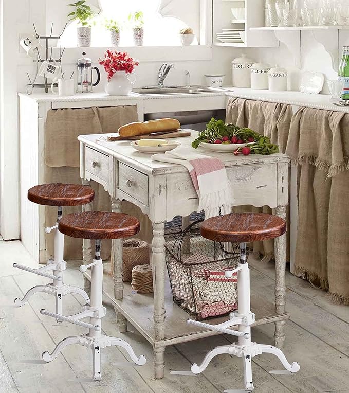Topower Industrial Retro Vintage Farm Wooden Tractor Stool Kitchen Swivel - Image 2