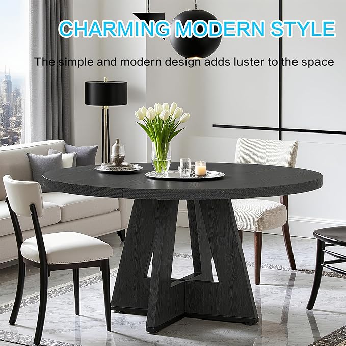 47" Round Dining Table for 4-6, Modern Dinner Table Farmhouse Round Small - Image 2