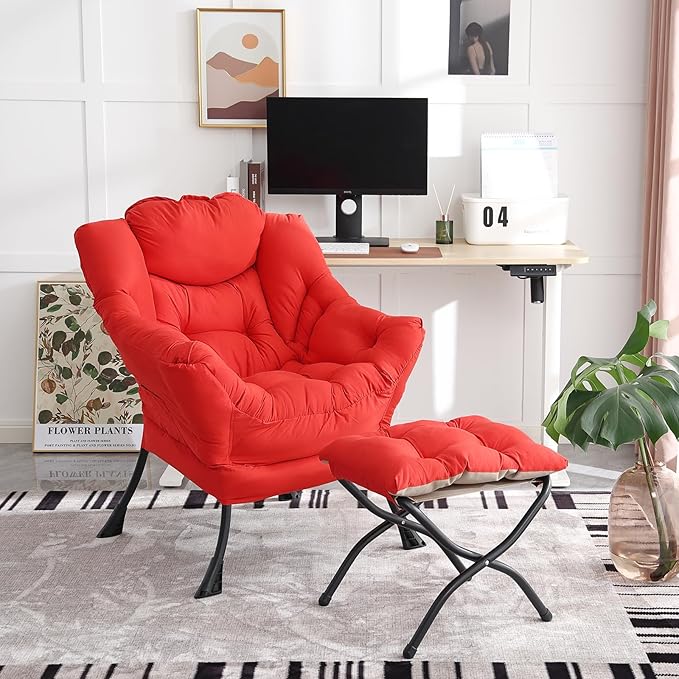 Lazy Chair with Ottoman, Modern Accent Chair Contemporary Lounge Leisure Sofa - Image 2
