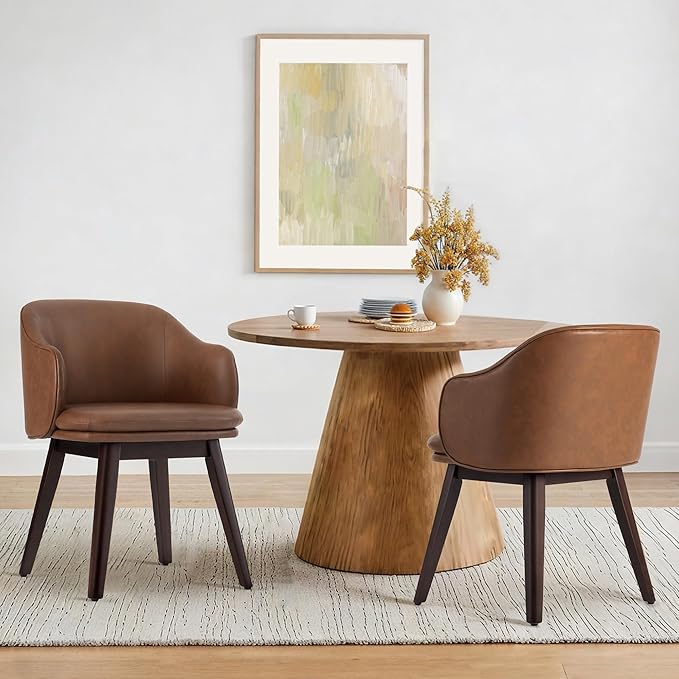 Wooden Dining Chairs Set of 4, Faux Leather Upholstered Modern Dining Room - Image 7