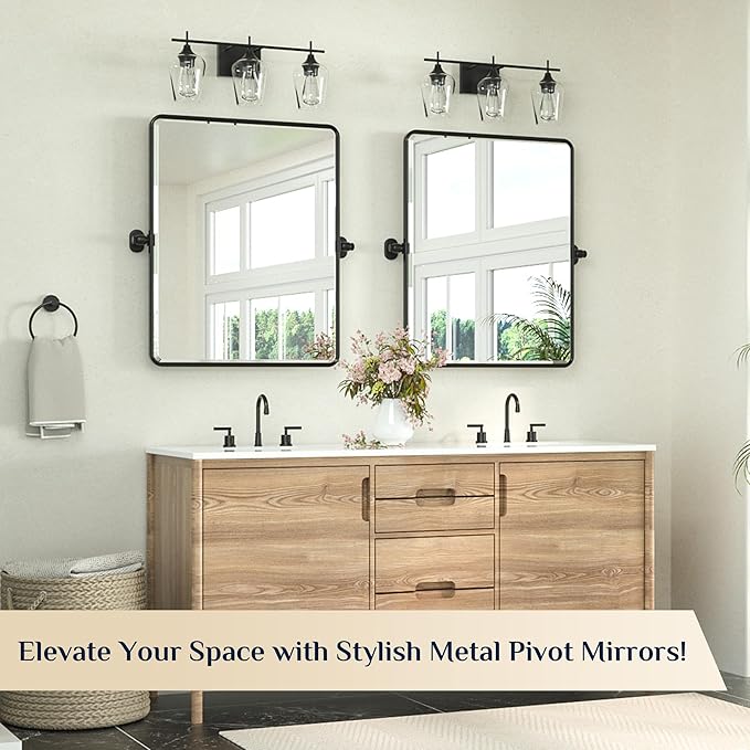 Keonjinn Pivot Mirror Bathroom, 24x30 Inch Black Tilt Mirror Bathroom - Image 2