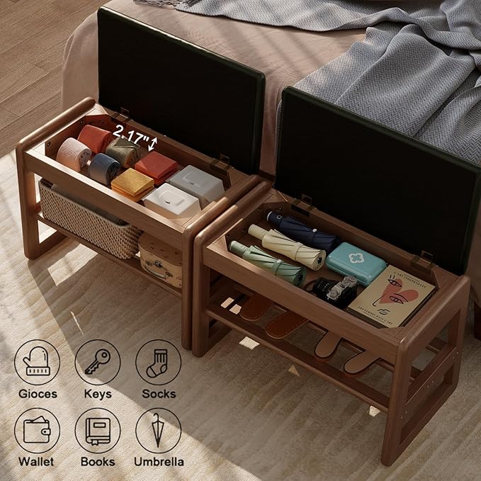 Small Shoe Bench with Leather Cushion, 2 Tiers Shoe Rack Bench with Flip-Top - Image 4