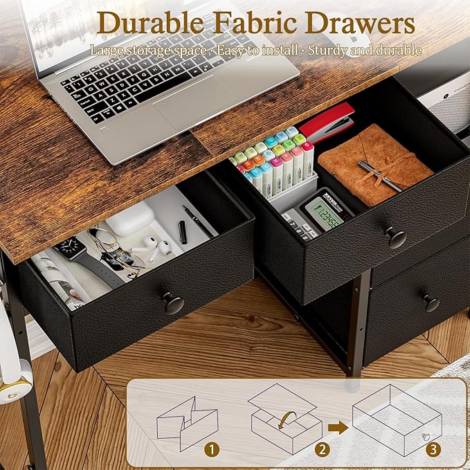 Small Computer Desk with 4 Fabric Drawers, Simple Writing Desk - Image 7