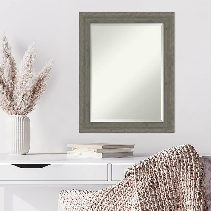 Amanti Art Grey Wall Mirror 29x23 Fencepost Grey Narrow Rectangle Bathroom - Image 6
