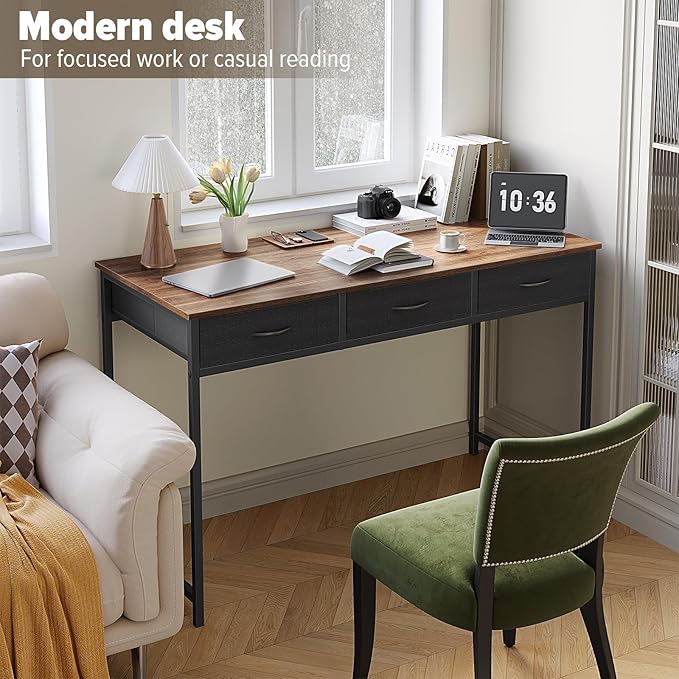 WOHOMO Computer Desk with 3 Drawers, 47.2 Inch Bedroom Desk with Storage - Image 7