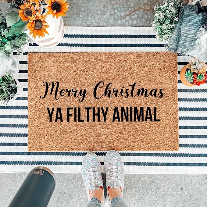 Funny Coir Doormat Merry Christmas YA Filthy Animal Front Door Mat Entryway - Image 5