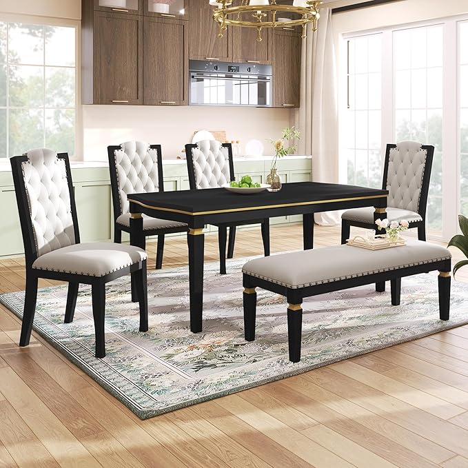 Merax 6-Piece Kitchen Dining Table Set, 62.7" Rectangular by Merax