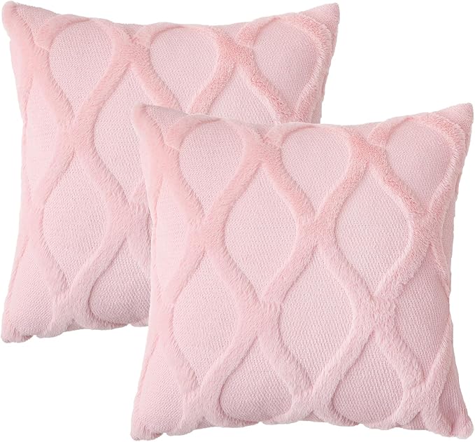 decorUhome Throw Pillow Covers 24x24 Inch Set of 2, Soft Plush Faux Fur Wool - Image 7