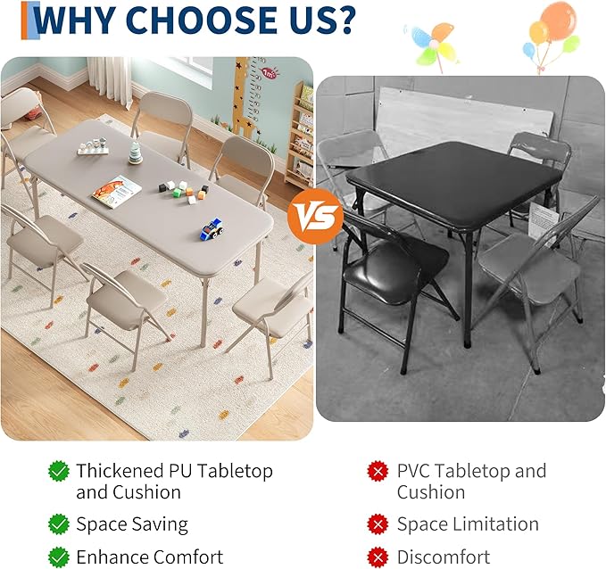 IDEALHOUSE 7 Piece Folding Kids Table and Chairs Set, Children Activity Table - Image 6