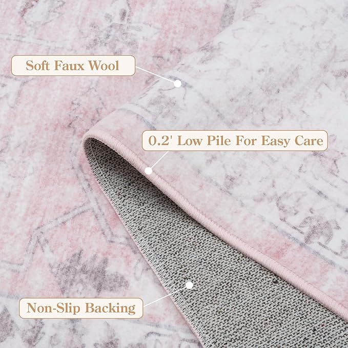 LIVEBOX Pink 10x14 Area Rug for Bedroom Girls, Boho Washable Rugs for Living - Image 5