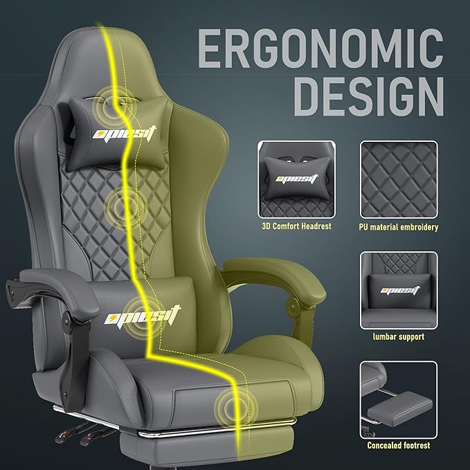 Gaming Chair Office Chair with Footrest, Height Adjustable, Ergonomic Computer - Image 6