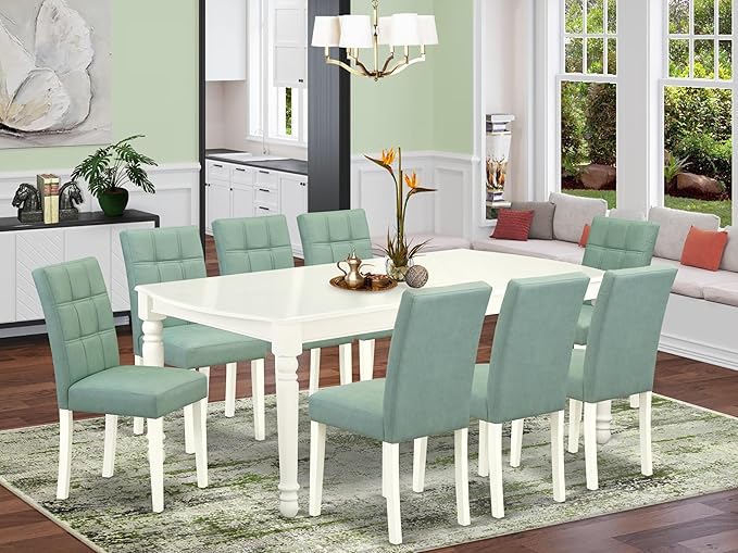 East West Furniture DOAS9-LWH-43 9 Piece Mid Century Modern Dining Table Set - Image 2