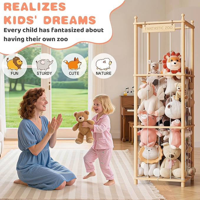 TOPMELON Stuffed Animal Zoo Storage, 16.8″ x 16.8″ x 53.6″ Large Capacity Plush - Image 2