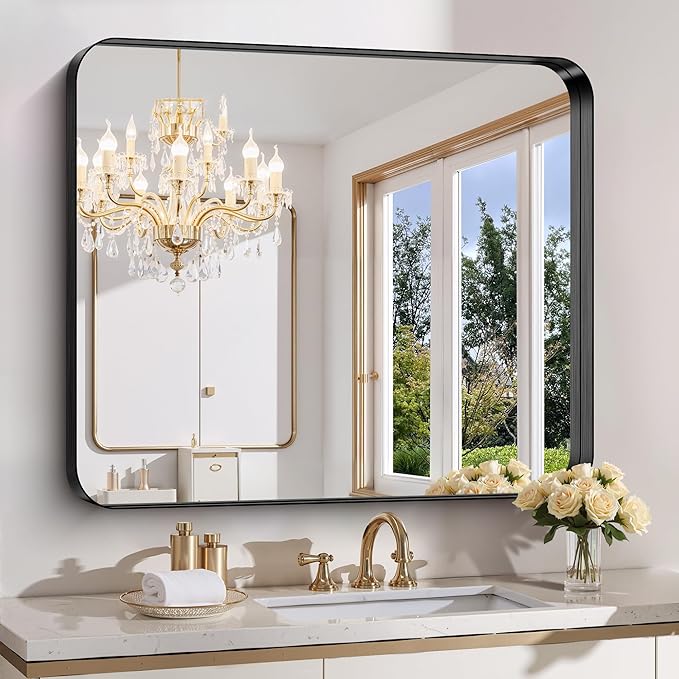 FORBATH 36x40 Inch Bathroom Mirror, Brushed Black Deep Frame Wall Mirror by FORBATH