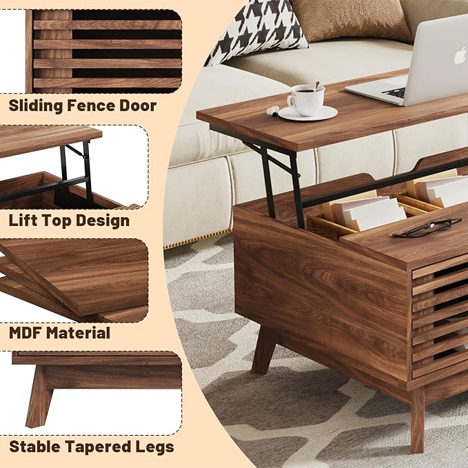 HAIOOU Lift Top Coffee Table, Mid Century Modern Coffee Table - Image 6